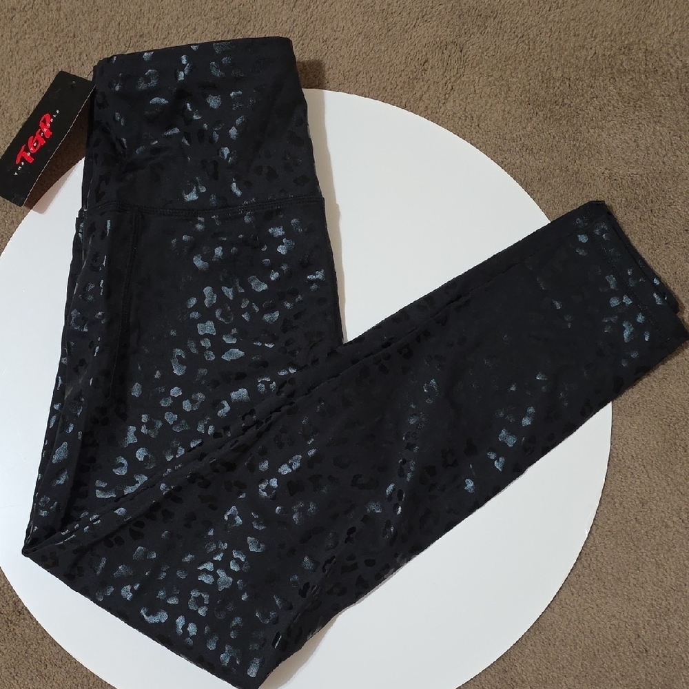 Women's High-Waist Black Leopard Shine Leggings